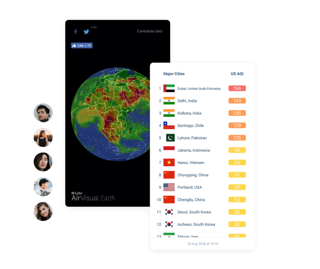 Air quality app community, earth pollution map and most polluted cities
